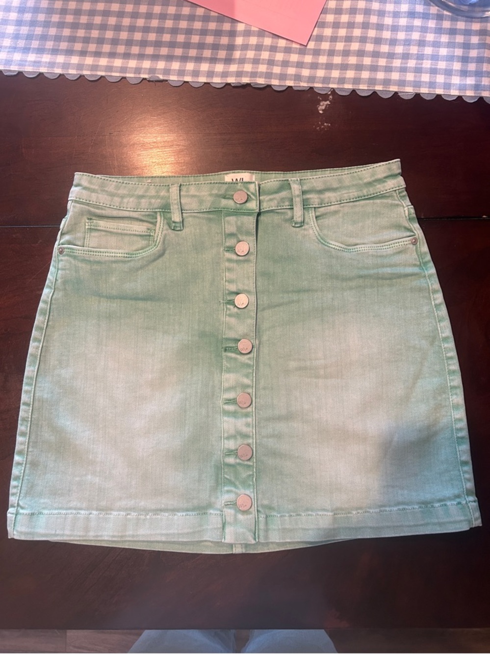 Mint Button-Front Denim Mini Skirt - Unbranded